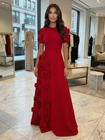 Jersey A-Line Crew Neck 3D Flowers Formal Dresses