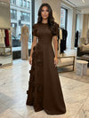 Jersey A-Line Crew Neck 3D Flowers Formal Dresses