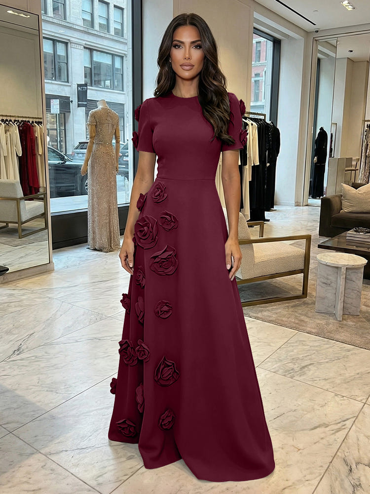 Jersey A-Line Crew Neck 3D Flowers Formal Dresses