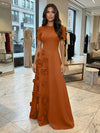 Jersey A-Line Crew Neck 3D Flowers Formal Dresses