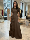 Jersey A-Line Crew Neck 3D Flowers Formal Dresses