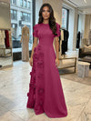 Jersey A-Line Crew Neck 3D Flowers Formal Dresses