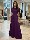 Jersey A-Line Crew Neck 3D Flowers Formal Dresses