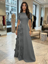 Jersey A-Line Crew Neck 3D Flowers Formal Dresses