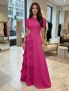 Jersey A-Line Crew Neck 3D Flowers Formal Dresses