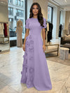 Jersey A-Line Crew Neck 3D Flowers Formal Dresses