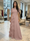 Jersey A-Line Crew Neck 3D Flowers Formal Dresses