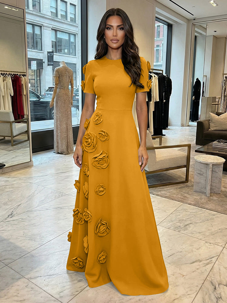 Jersey A-Line Crew Neck 3D Flowers Formal Dresses