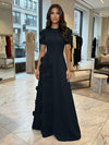 Jersey A-Line Crew Neck 3D Flowers Formal Dresses
