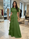 Jersey A-Line Crew Neck 3D Flowers Formal Dresses