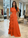 Jersey A-Line Crew Neck 3D Flowers Formal Dresses