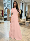 Jersey A-Line Crew Neck 3D Flowers Formal Dresses