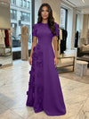 Jersey A-Line Crew Neck 3D Flowers Formal Dresses