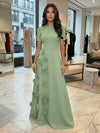 Jersey A-Line Crew Neck 3D Flowers Formal Dresses