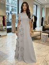 Jersey A-Line Crew Neck 3D Flowers Formal Dresses