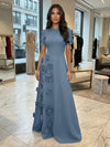 Jersey A-Line Crew Neck 3D Flowers Formal Dresses