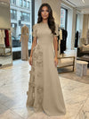 Jersey A-Line Crew Neck 3D Flowers Formal Dresses
