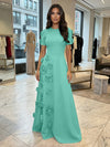 Jersey A-Line Crew Neck 3D Flowers Formal Dresses