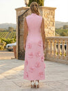 Jersey A-Line High Neck 3D Flowers Formal Dresses with Bow