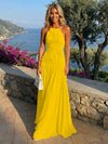 Chiffon A-Line Halter Pleated Formal Dresses with 3D Flowers