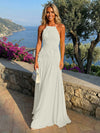 Chiffon A-Line Halter Pleated Formal Dresses with 3D Flowers