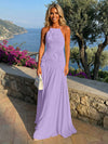 Chiffon A-Line Halter Pleated Formal Dresses with 3D Flowers