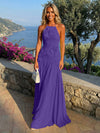 Chiffon A-Line Halter Pleated Formal Dresses with 3D Flowers