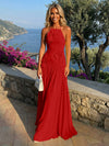 Chiffon A-Line Halter Pleated Formal Dresses with 3D Flowers