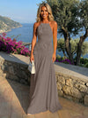 Chiffon A-Line Halter Pleated Formal Dresses with 3D Flowers