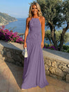 Chiffon A-Line Halter Pleated Formal Dresses with 3D Flowers
