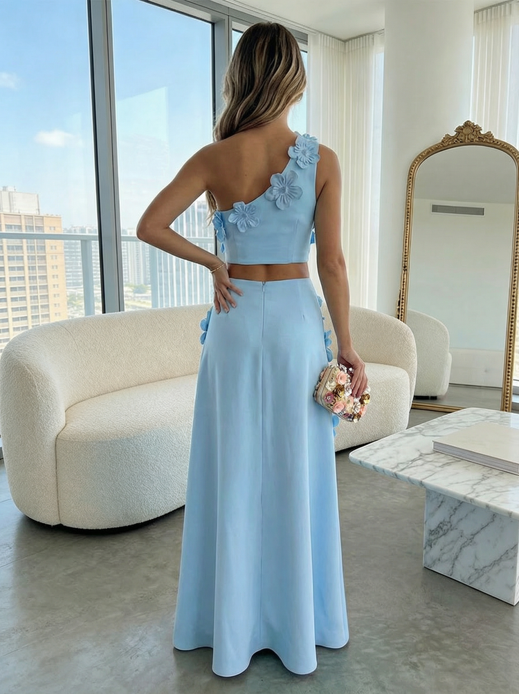Jersey A-Line One Shoulder Two Pieces Formal Dresses