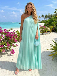 Chiffon A-Line One Shoulder Pleated Formal Dresses