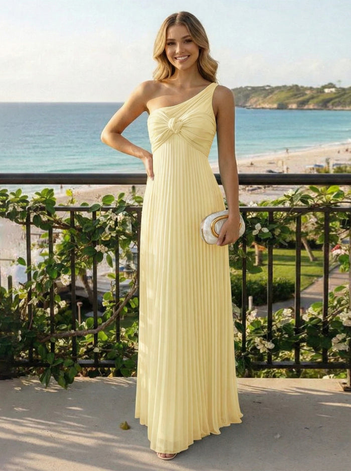 Chiffon A-Line One Shoulder Pleated Formal Dresses