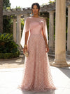 A-Line Chiffon Strapless Sequin Formal Dresses with Cap