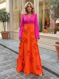 Jersey A-Line V Neck 3D Flowers Formal Dresses