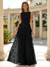 Jersey Chiffon A-Line Boat Neck Beaded Flowers Formal Dresses