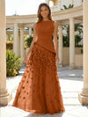 Jersey Chiffon A-Line Boat Neck Beaded Flowers Formal Dresses