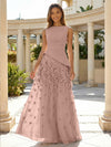 Jersey Chiffon A-Line Boat Neck Beaded Flowers Formal Dresses