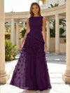 Jersey Chiffon A-Line Boat Neck Beaded Flowers Formal Dresses