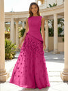 Jersey Chiffon A-Line Boat Neck Beaded Flowers Formal Dresses