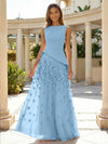 Jersey Chiffon A-Line Boat Neck Beaded Flowers Formal Dresses