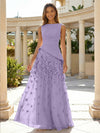Jersey Chiffon A-Line Boat Neck Beaded Flowers Formal Dresses