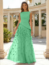 Jersey Chiffon A-Line Boat Neck Beaded Flowers Formal Dresses