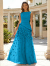 Jersey Chiffon A-Line Boat Neck Beaded Flowers Formal Dresses
