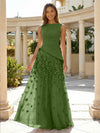 Jersey Chiffon A-Line Boat Neck Beaded Flowers Formal Dresses