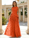 Jersey Chiffon A-Line Boat Neck Beaded Flowers Formal Dresses
