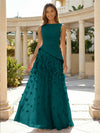 Jersey Chiffon A-Line Boat Neck Beaded Flowers Formal Dresses