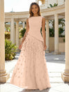 Jersey Chiffon A-Line Boat Neck Beaded Flowers Formal Dresses
