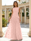 Jersey Chiffon A-Line Boat Neck Beaded Flowers Formal Dresses