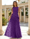 Jersey Chiffon A-Line Boat Neck Beaded Flowers Formal Dresses